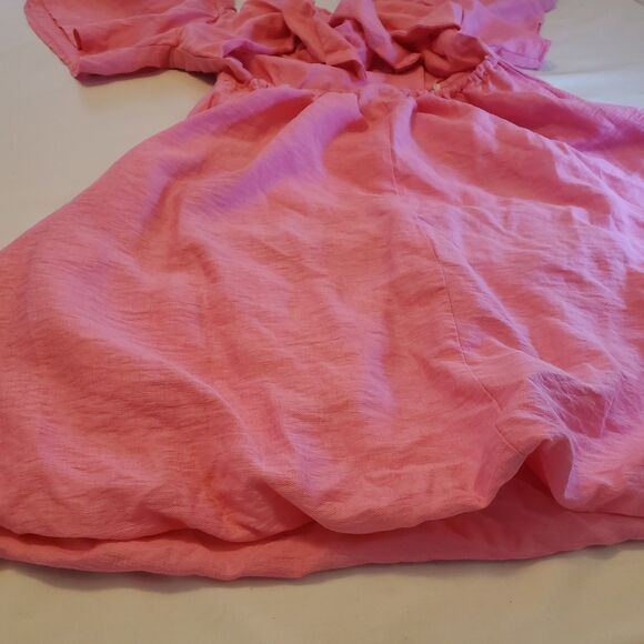 Womens Sz S Mini Prairie Dress Open Bow Back Balloon Hem Pink Summer Boho Party - Picture 9 of 9